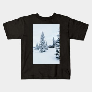 Lonely House in Snow-Covered Scandinavian Winter Landscape (Norway) Kids T-Shirt